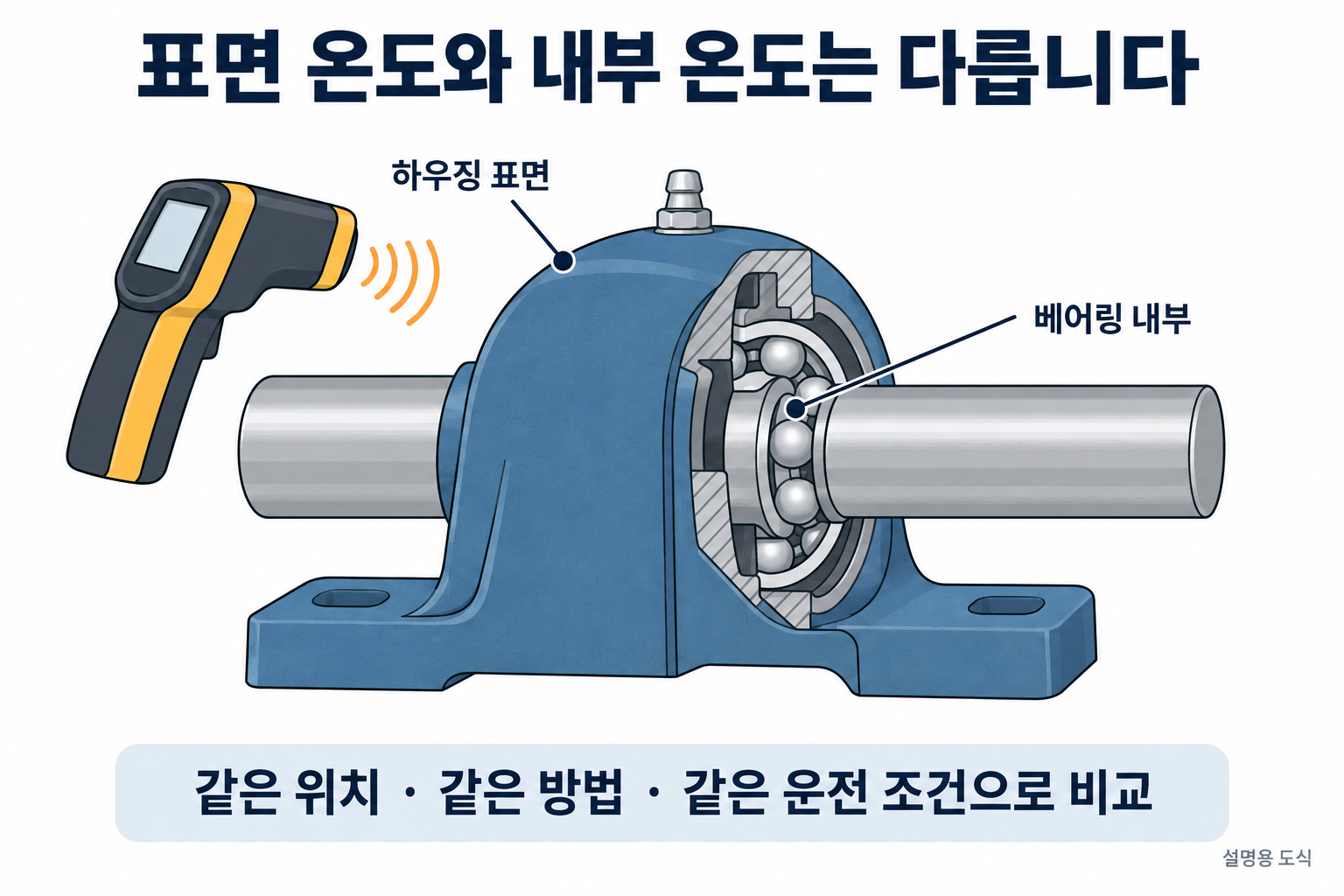 bearing housing temperature diagram 하우징 표면과 베어링 내부 온도를 구분하는 설명 도식